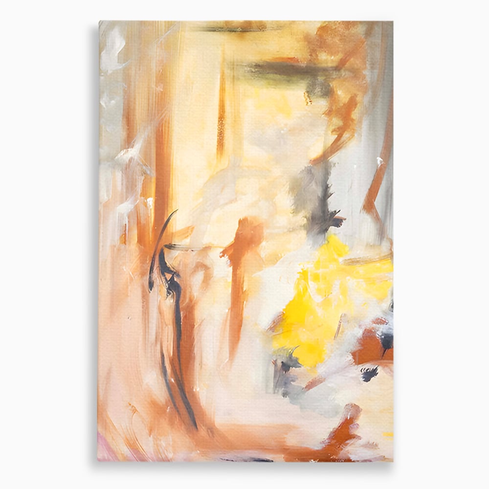 Tablou canvas cu pictura abstracta cu pete aurii si maronii, fara rama, pe sasiu de lemn